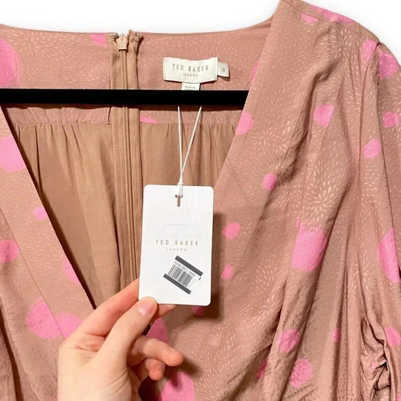 NWT Ted Baker London Stefina Pastel Brown/Pink Polka Dot Tiered Mini Dress 6 - Picture 13 of 16